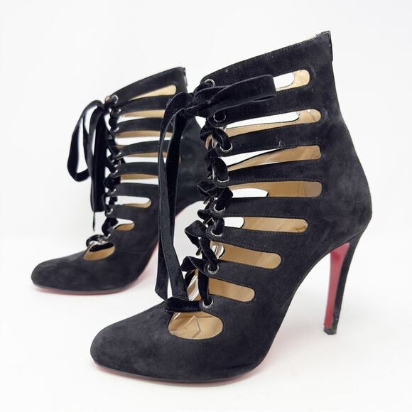 Christian Louboutin Shoes - Christian Louboutin Spinetita 100 Black Lace Up Heels Pumps EU 39.5